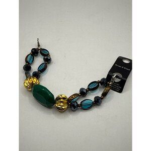 Multicolor Beaded Stretch Watch Band Green & Gold Accents